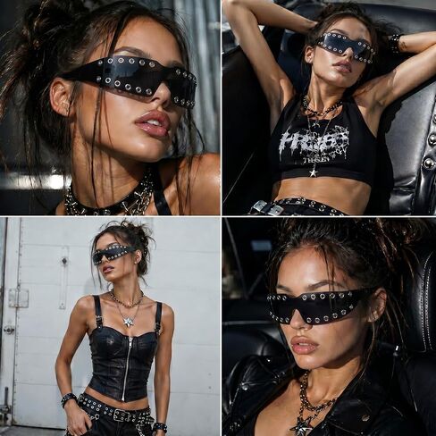 Nydotd Y2K Wrap Around Sunglasses for Women Men Fashion Trendy Sun Glasses Futuristic Cyberpun Eyewear Rave Shades in Saudi Arabia