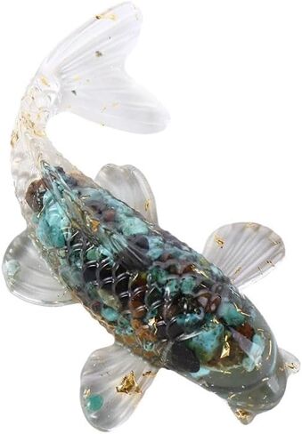 Crystal Stone Resin Decor for Home Fishes Statue Healing Crystal Statue Fishbowl Decoration Home Office Desktop Decoration(4) in Kuwait