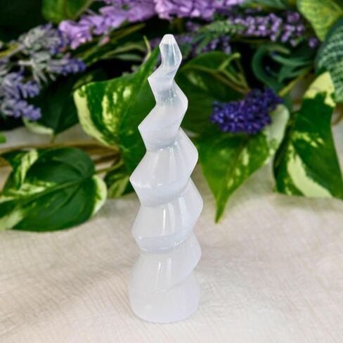 Down to Earth Selenite Iceberg Tower – Natural White Crystal for Energy Cleansing, Meditation, Reiki, Charging Stones & Home Décor – Polished Healing Crystal Tower (6" Corkscrew) in Kuwait