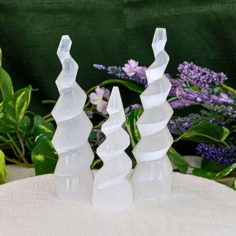 Down to Earth Selenite Iceberg Tower – Natural White Crystal for Energy Cleansing, Meditation, Reiki, Charging Stones & Home Décor – Polished Healing Crystal Tower (6" Corkscrew) in Kuwait