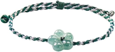Handmade Natural Jade Flower Charm String Bracelet, Good Luck Green Jade Bracelet, Abundance Wealth Symbol Jade Bracelet For Women, Adjustable Lucky Healing Crystal Stone Jewelry, Includes Gift Box in Saudi Arabia