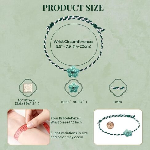 Handmade Natural Jade Flower Charm String Bracelet, Good Luck Green Jade Bracelet, Abundance Wealth Symbol Jade Bracelet For Women, Adjustable Lucky Healing Crystal Stone Jewelry, Includes Gift Box in Saudi Arabia