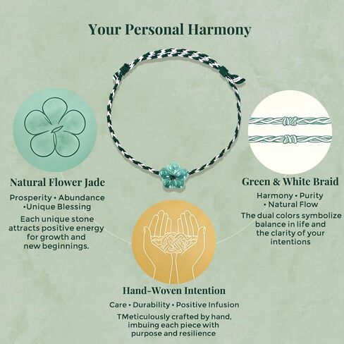 Handmade Natural Jade Flower Charm String Bracelet, Good Luck Green Jade Bracelet, Abundance Wealth Symbol Jade Bracelet For Women, Adjustable Lucky Healing Crystal Stone Jewelry, Includes Gift Box in Saudi Arabia
