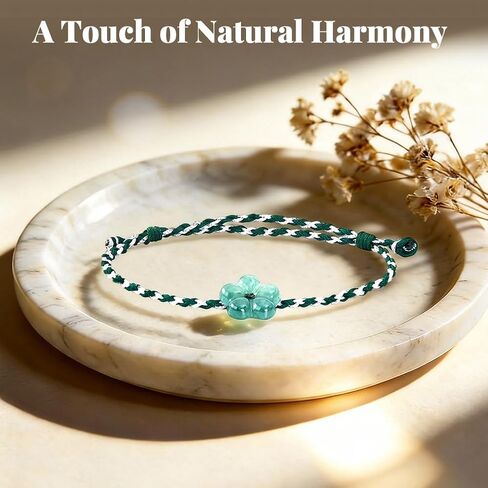 Handmade Natural Jade Flower Charm String Bracelet, Good Luck Green Jade Bracelet, Abundance Wealth Symbol Jade Bracelet For Women, Adjustable Lucky Healing Crystal Stone Jewelry, Includes Gift Box in Saudi Arabia