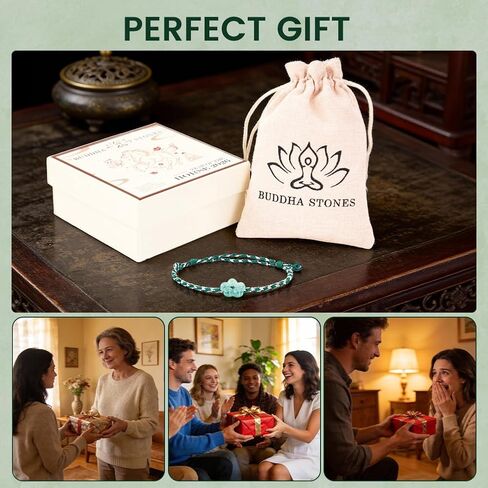 Handmade Natural Jade Flower Charm String Bracelet, Good Luck Green Jade Bracelet, Abundance Wealth Symbol Jade Bracelet For Women, Adjustable Lucky Healing Crystal Stone Jewelry, Includes Gift Box in Saudi Arabia