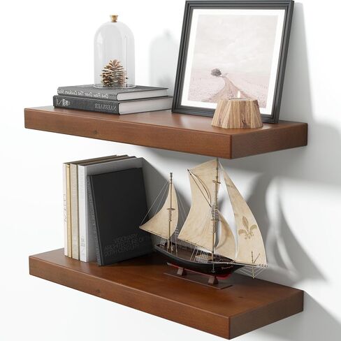 Axeman 36 Inch Floating Shelves for Wall, 9.3" Deep High End Solid Real Wood Wall Shelves with Heavy Duty Invisible Bracket for Living Room, Bedroom, Kitchen, Bathroom, Set of 2, Walnut Finish in Saudi Arabia
