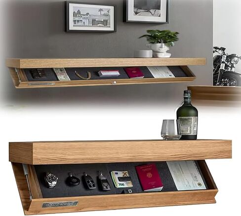 Magic Hidden Storage Box - Wall Mounted Shelf Solid Wood Floating Storag Decor Designer Shelf with Secret Compartment, Concealed Floating Shelf (Beige) in Kuwait