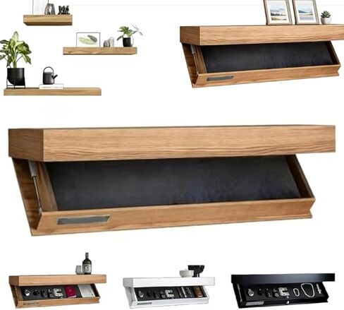 Magic Hidden Storage Box - Wall Mounted Shelf Solid Wood Floating Storag Decor Designer Shelf with Secret Compartment, Concealed Floating Shelf (Beige) in Kuwait