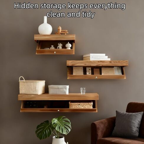 Magic Hidden Storage Box - Wall Mounted Shelf Solid Wood Floating Storag Decor Designer Shelf with Secret Compartment, Concealed Floating Shelf (Beige) in Kuwait
