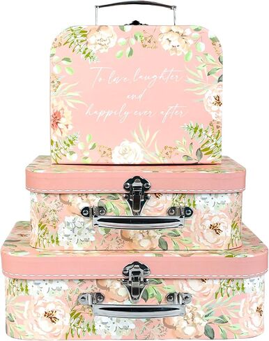 Paperboard Suitcases Set of 3 Decorative Storage Boxes With Lids,Birthday,Anniversary,Christmas New Year,Vintage Luggage Home Decoration (Green) in Saudi Arabia