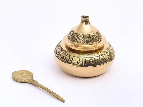 Brass Sindoor Dibbi with Salai Stick, Jai Mata Di Kumkum Box, Traditional Pooja Accessory for Women, Decorative Brass Sindoor Container, 2 x 3 Inch in Saudi Arabia
