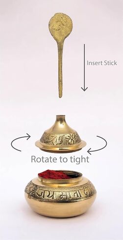 Brass Sindoor Dibbi with Salai Stick, Jai Mata Di Kumkum Box, Traditional Pooja Accessory for Women, Decorative Brass Sindoor Container, 2 x 3 Inch in Saudi Arabia