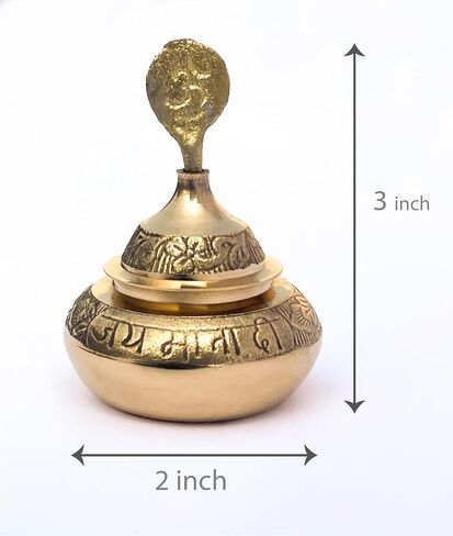 Brass Sindoor Dibbi with Salai Stick, Jai Mata Di Kumkum Box, Traditional Pooja Accessory for Women, Decorative Brass Sindoor Container, 2 x 3 Inch in Saudi Arabia