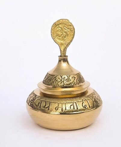Brass Sindoor Dibbi with Salai Stick, Jai Mata Di Kumkum Box, Traditional Pooja Accessory for Women, Decorative Brass Sindoor Container, 2 x 3 Inch in Saudi Arabia