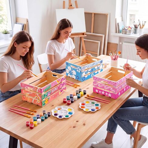 3 مجموعات من Junkin مجموعة طلاء صندوق بيكيني صيفي DIY، صناديق كبيرة من خشب الصنوبر المطلي لمستلزمات التخزين مع فرش صناديق خشبية غير مجمعة، لوحة ألوان للحرف اليدوية للبالغين والنساء ليلاً، 38.1 سم × 25.4 سم × 17.78 سم in Kuwait