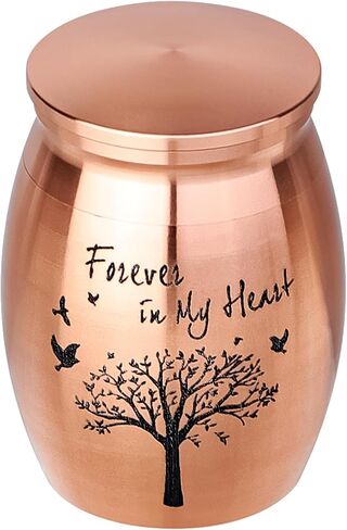 Personalized Small Pet Urn for Ashes - Waterproof Cremation Keepsake Stainless Steel Memorial Urn with Tree Patterns and Text for Ashes Holder Memorial Dog Cat Funeral Decorative (Rose Gold) in Saudi Arabia