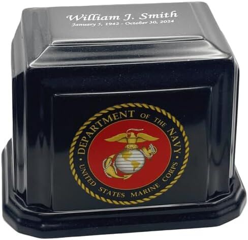 Classic Military Marble Urn for Adult Human Ashes – Army Green – Genuine Cultured Marble Cremation Urn for Veterans – Engravable – Made in USA in Saudi Arabia