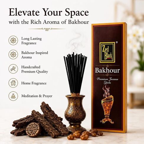 Bakhoor Incense Sticks – 120 Sticks | Oud, Resin & Amber Inspired Aroma | Long-Lasting Arabian Fragrance | Ideal for Home Fragrance, Meditation, Relaxation, Prayer & Festive Occasions | Zed Black in Saudi Arabia
