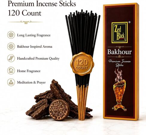 Bakhoor Incense Sticks – 120 Sticks | Oud, Resin & Amber Inspired Aroma | Long-Lasting Arabian Fragrance | Ideal for Home Fragrance, Meditation, Relaxation, Prayer & Festive Occasions | Zed Black in Saudi Arabia