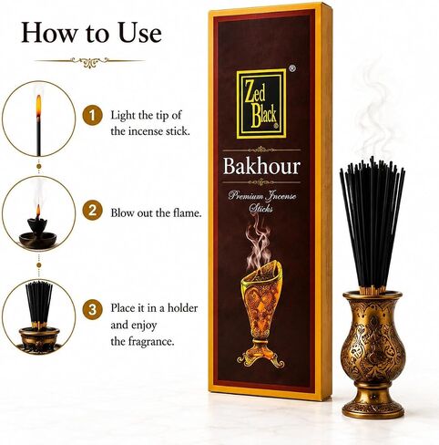 Bakhoor Incense Sticks – 120 Sticks | Oud, Resin & Amber Inspired Aroma | Long-Lasting Arabian Fragrance | Ideal for Home Fragrance, Meditation, Relaxation, Prayer & Festive Occasions | Zed Black in Saudi Arabia