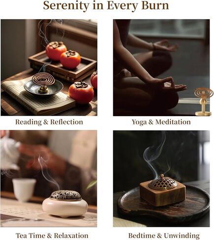 Premium Coil Incense, 24 Dual-Coils, 2-Hour Burn per Coil - Natural Chinese Arborvitae for Calming Atmosphere, Relaxation, Meditation & Soothing Wooden Aroma, 50g in Kuwait
