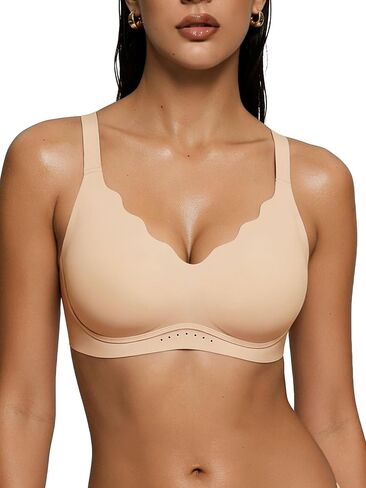As Fairy Wireless Bras for Women No Underwire Full Coverage Jelly Lift Strong Support Push Up Scalloped Everyday Tshirt Bra Seamless Soft Daily Wear Breathable Air Hole Design(Nude 40DD) in Saudi Arabia