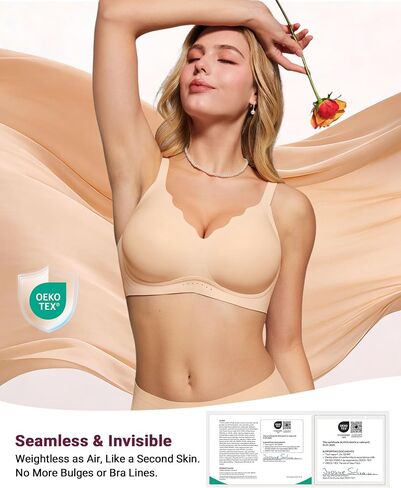 As Fairy Wireless Bras for Women No Underwire Full Coverage Jelly Lift Strong Support Push Up Scalloped Everyday Tshirt Bra Seamless Soft Daily Wear Breathable Air Hole Design(Nude 40DD) in Saudi Arabia