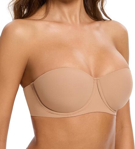 Women's Strapless Bra-Lightly Lined Non Slip Invisible Balconette Underwire Support Multiway Bandeau Bra for Comfort Lift in Saudi Arabia