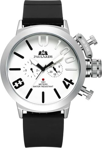 Men’s Oversized Mechanical Watch, Automatic/Hand-Wind, Luminous Big Dial, Day & Date Sub-Dials, Daily Water Resistant, Silicone Strap in Saudi Arabia