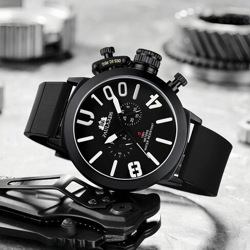 Men’s Oversized Mechanical Watch, Automatic/Hand-Wind, Luminous Big Dial, Day & Date Sub-Dials, Daily Water Resistant, Silicone Strap in Kuwait