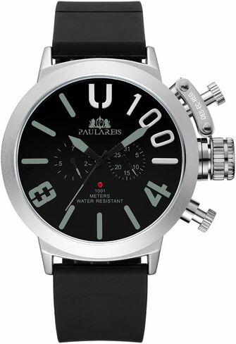 Men’s Oversized Mechanical Watch, Automatic/Hand-Wind, Luminous Big Dial, Day & Date Sub-Dials, Daily Water Resistant, Silicone Strap in Kuwait