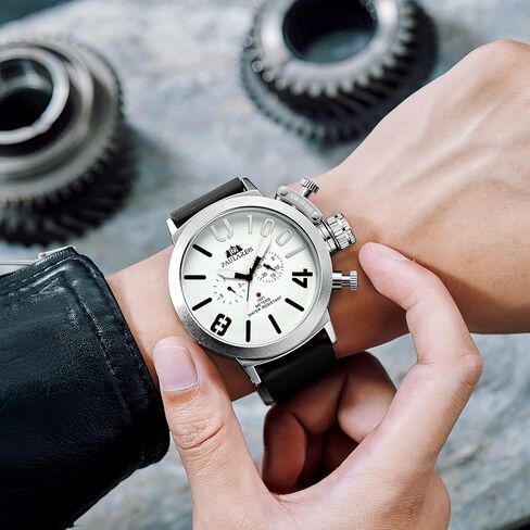 Men’s Oversized Mechanical Watch, Automatic/Hand-Wind, Luminous Big Dial, Day & Date Sub-Dials, Daily Water Resistant, Silicone Strap in Kuwait