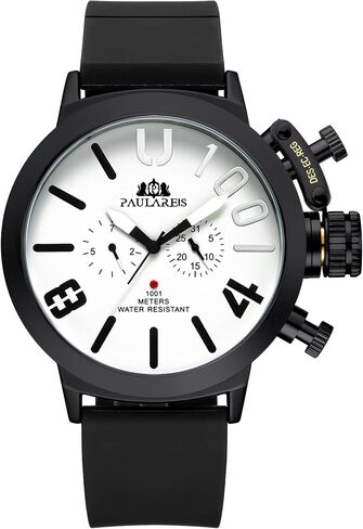 Men’s Oversized Mechanical Watch, Automatic/Hand-Wind, Luminous Big Dial, Day & Date Sub-Dials, Daily Water Resistant, Silicone Strap in Kuwait