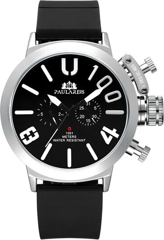 Men’s Oversized Mechanical Watch, Automatic/Hand-Wind, Luminous Big Dial, Day & Date Sub-Dials, Daily Water Resistant, Silicone Strap in Kuwait
