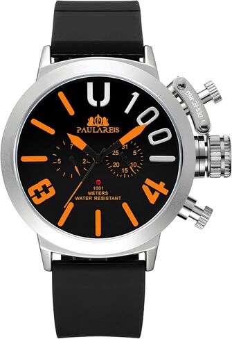 Men’s Oversized Mechanical Watch, Automatic/Hand-Wind, Luminous Big Dial, Day & Date Sub-Dials, Daily Water Resistant, Silicone Strap in Kuwait