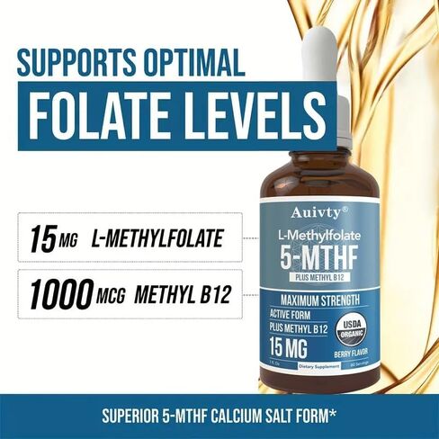 Organic Methyl Folate 1000 mcg + Methyl B12 Drops – 5-MTHF & Methylcobalamin Sublingual, 300 Servings, Berry Flavor, Vegan, Non-GMO Liquid Folate & Vitamin B12 Supplement, 1 fl oz in Saudi Arabia