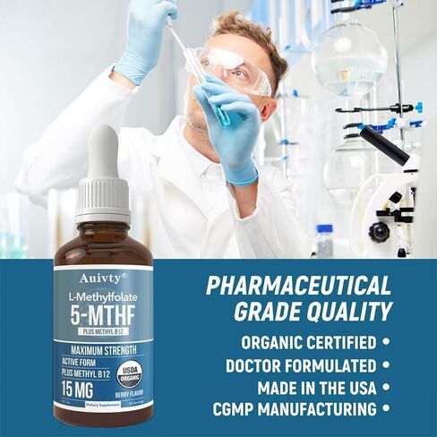 Organic Methyl Folate 1000 mcg + Methyl B12 Drops – 5-MTHF & Methylcobalamin Sublingual, 300 Servings, Berry Flavor, Vegan, Non-GMO Liquid Folate & Vitamin B12 Supplement, 1 fl oz in Saudi Arabia
