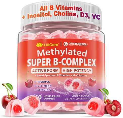 Methylated Vitamin B Complex Gummies for Women & Men - 12-in-1 Multivitamin with 1000 mcg Methyl B12, 1700 mcg Methylfolate, 2000 mcg Biotin, Inositol for Energy, Brain, Healthy Hair, Sugar Free, 60ct in Saudi Arabia
