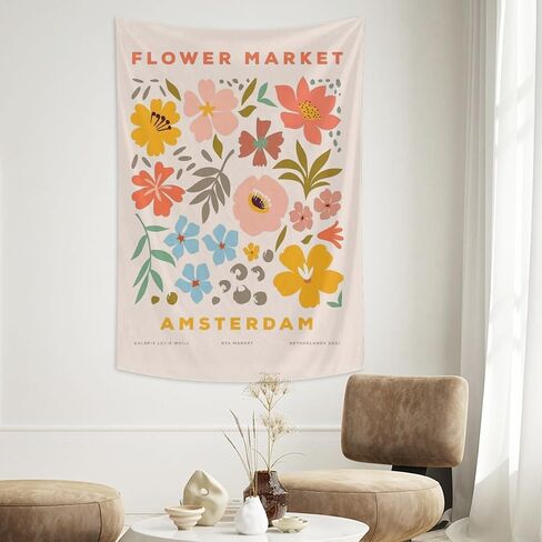 AUTOZOT Danish Pastel Botanical Flower Market Tapestry Aesthetic Floral Plants Wall Hanging Tapestries Wall Art Decorative Banner For Home Decor Living Room College Dorm Bedroom 29x37 Inch in Saudi Arabia