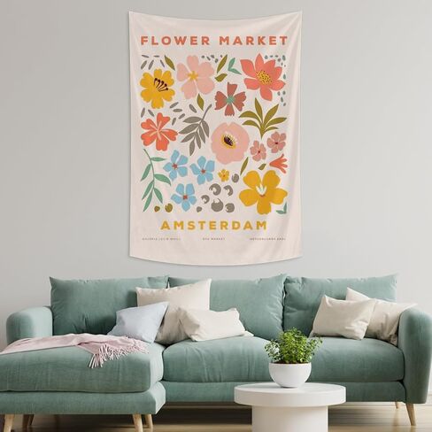 AUTOZOT Danish Pastel Botanical Flower Market Tapestry Aesthetic Floral Plants Wall Hanging Tapestries Wall Art Decorative Banner For Home Decor Living Room College Dorm Bedroom 29x37 Inch in Saudi Arabia