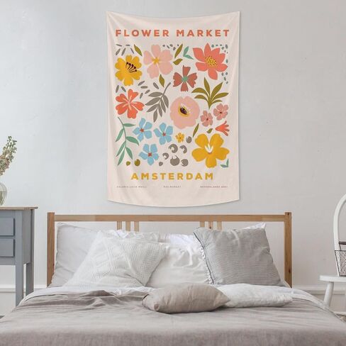 AUTOZOT Danish Pastel Botanical Flower Market Tapestry Aesthetic Floral Plants Wall Hanging Tapestries Wall Art Decorative Banner For Home Decor Living Room College Dorm Bedroom 29x37 Inch in Saudi Arabia