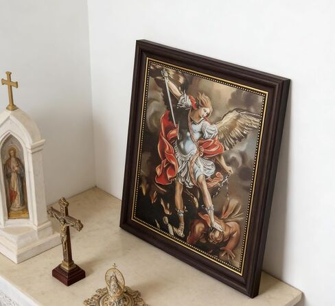 St Michael Archangel Framed Wall Art - Saint Michael Defeating Satan Painting - Catholic Religious Wall Decor for Bedroom Living Room Church, Vintage Christian Angel Canvas Print with Gold Trim Framed in Kuwait
