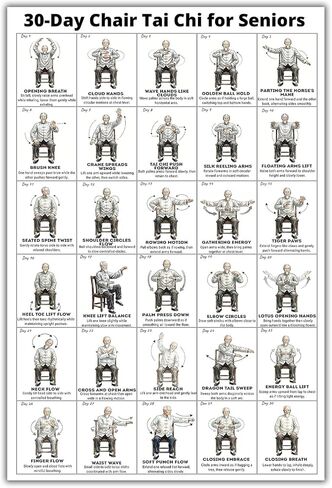 Tai Chi Chair Workout Chart Poster, Print Tai Chi Chair Seated Exercises for Seniors Wall Chart Home Gym Living Room Decor Low Impact Mindful Movement for Beginners Elderly in Saudi Arabia