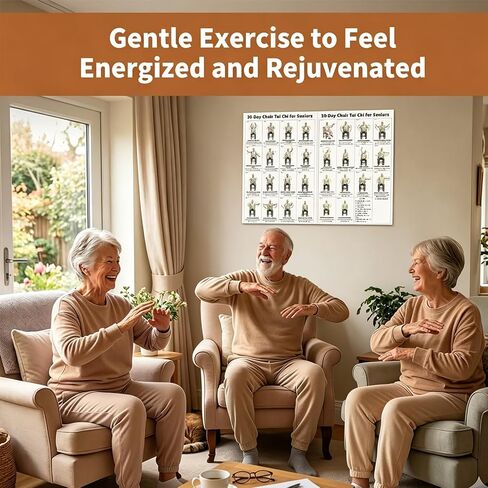 Tai Chi Chair Workout Chart Poster, Print Tai Chi Chair Seated Exercises for Seniors Wall Chart Home Gym Living Room Decor Low Impact Mindful Movement for Beginners Elderly in Saudi Arabia