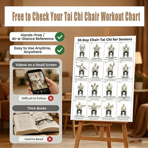 Tai Chi Chair Workout Chart Poster, Print Tai Chi Chair Seated Exercises for Seniors Wall Chart Home Gym Living Room Decor Low Impact Mindful Movement for Beginners Elderly in Saudi Arabia