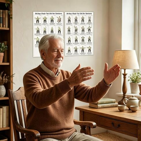 Tai Chi Chair Workout Chart Poster, Print Tai Chi Chair Seated Exercises for Seniors Wall Chart Home Gym Living Room Decor Low Impact Mindful Movement for Beginners Elderly in Saudi Arabia