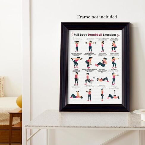Dumbbell Workout Chart Poster, Full Body Dumbbell Exercise Canvas Wall Art, Fitness and Strength Training Guide Prints for Home Gym for Women Men 12x16in Unframed in Kuwait