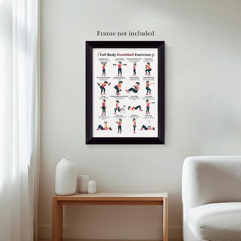 Dumbbell Workout Chart Poster, Full Body Dumbbell Exercise Canvas Wall Art, Fitness and Strength Training Guide Prints for Home Gym for Women Men 12x16in Unframed in Kuwait
