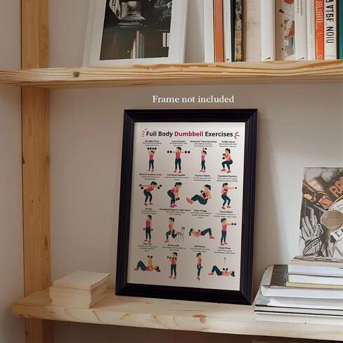 Dumbbell Workout Chart Poster, Full Body Dumbbell Exercise Canvas Wall Art, Fitness and Strength Training Guide Prints for Home Gym for Women Men 12x16in Unframed in Kuwait