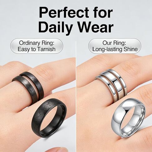Stainless Steel Rings Set of 14 Pieces for Men Women, 1-8mm Silver/Gold Wedding Band Rings, Comfort Fit Sizes 5-10 with Gift Box in Saudi Arabia